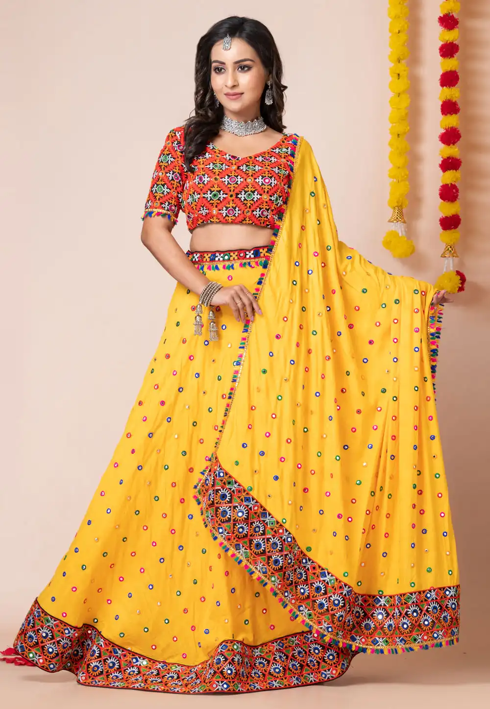 Yellow Rayon Navratri Chaniya Choli 292598