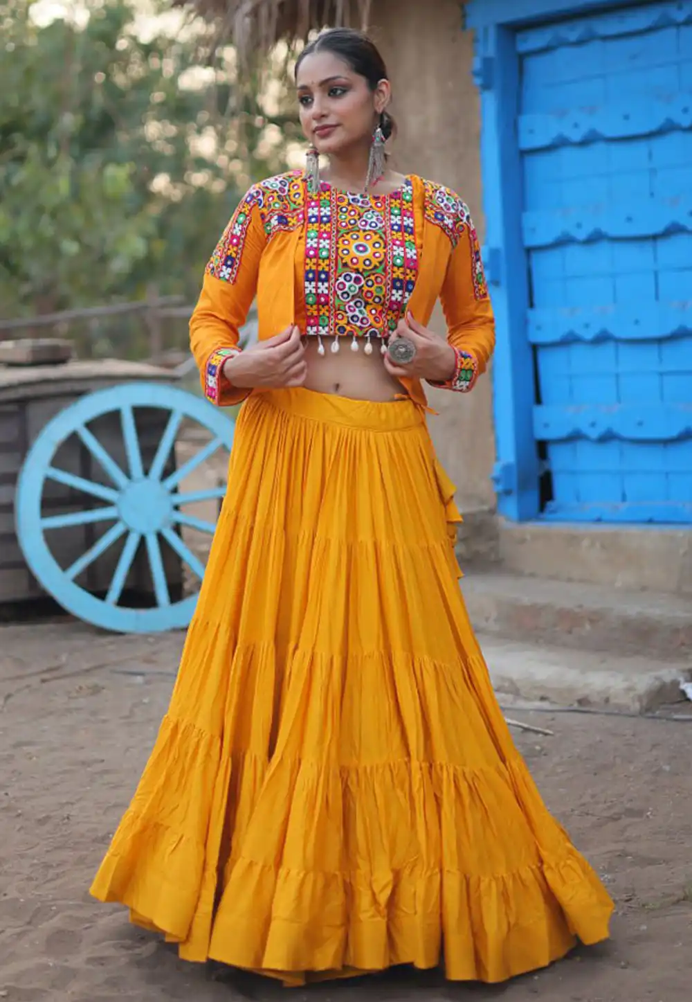 Yellow Rayon Navratri Chaniya Choli 292343