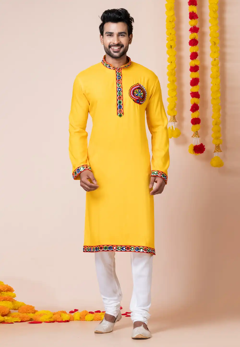 Yellow Rayon Navratri Kurta Pajama 292589