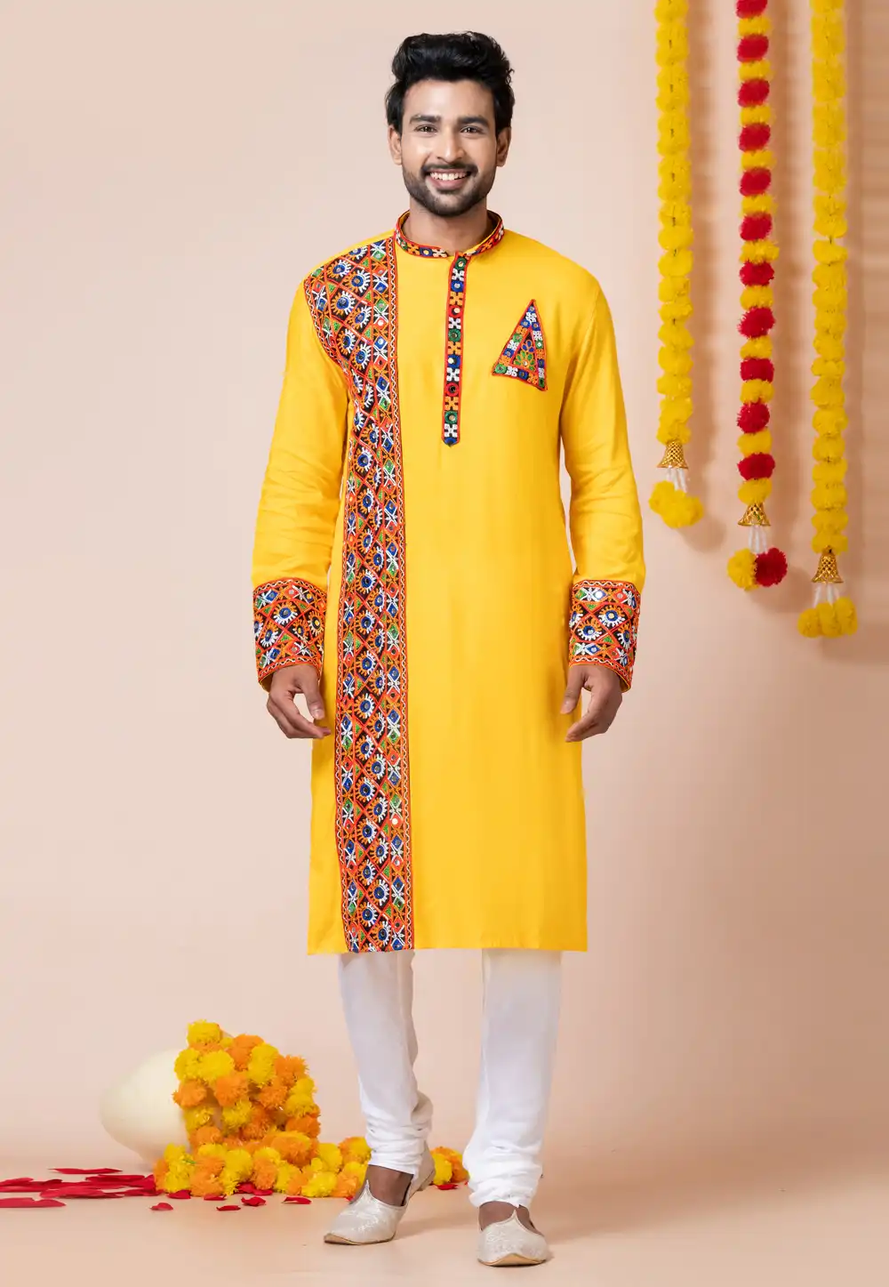 Yellow Rayon Navratri Kurta Pajama 292599