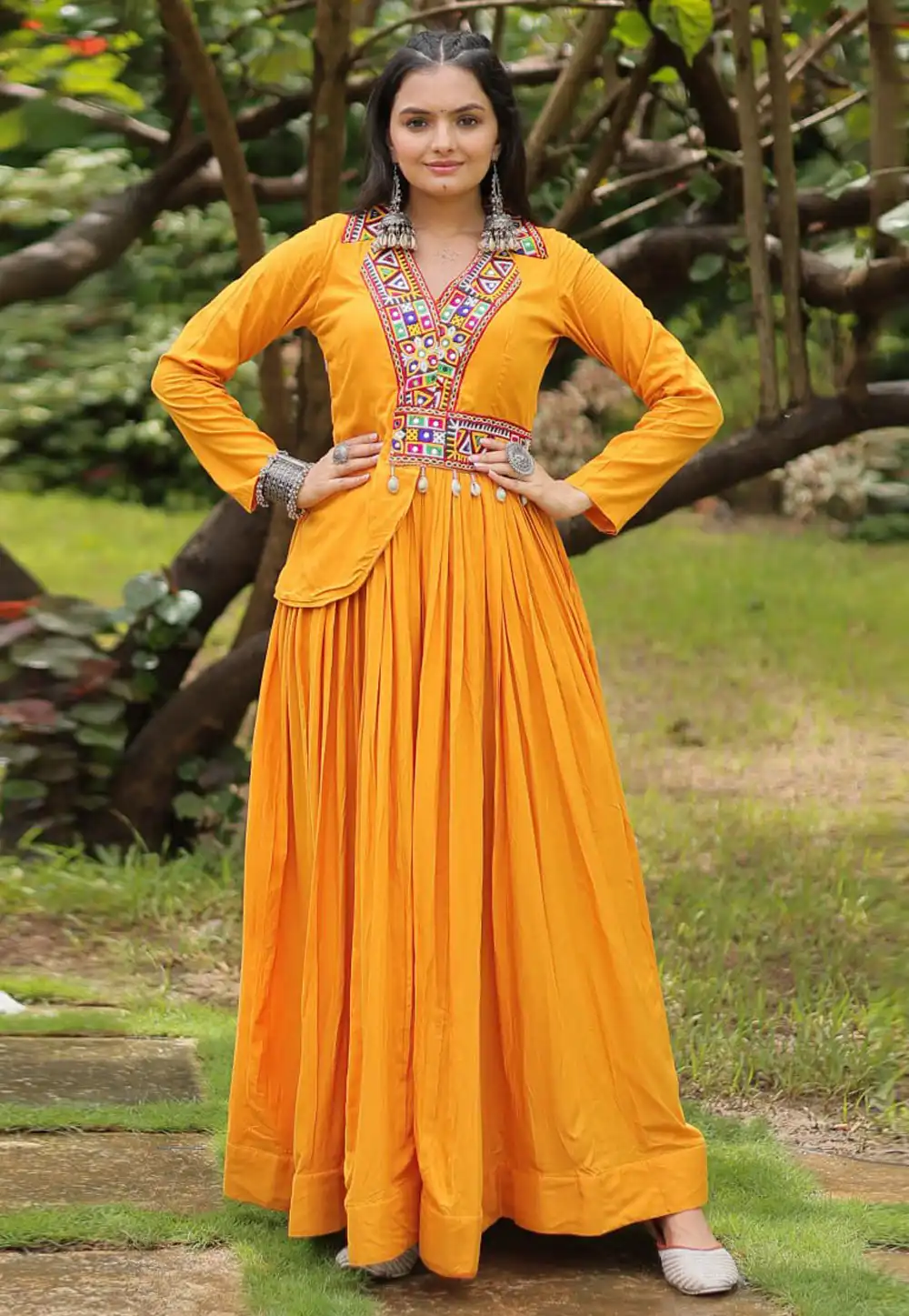 Yellow Rayon Navratri Wear Gown 294403