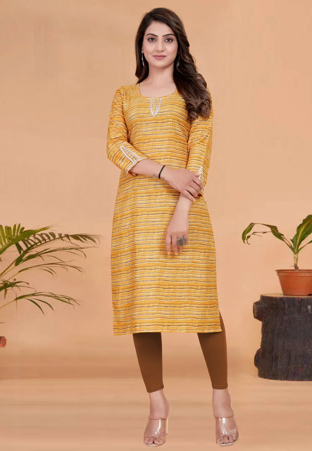 Yellow Rayon Printed Long Tunic 295826