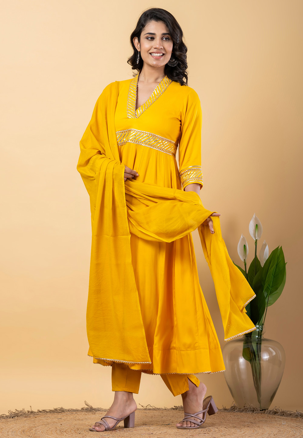 Yellow Rayon Readymade Anarkali Suit 306193