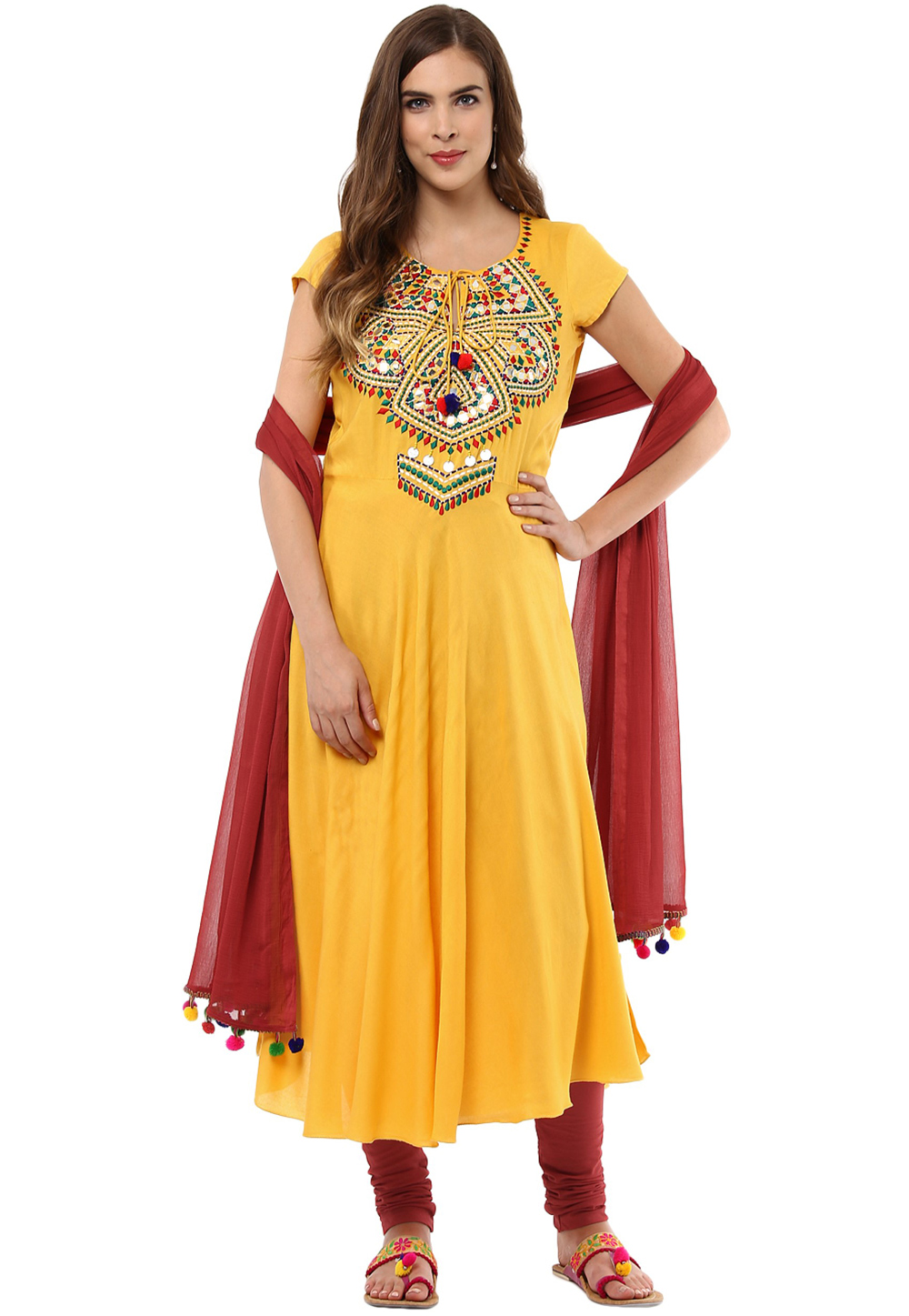 Yellow Rayon Readymade Churidar Suit 309846