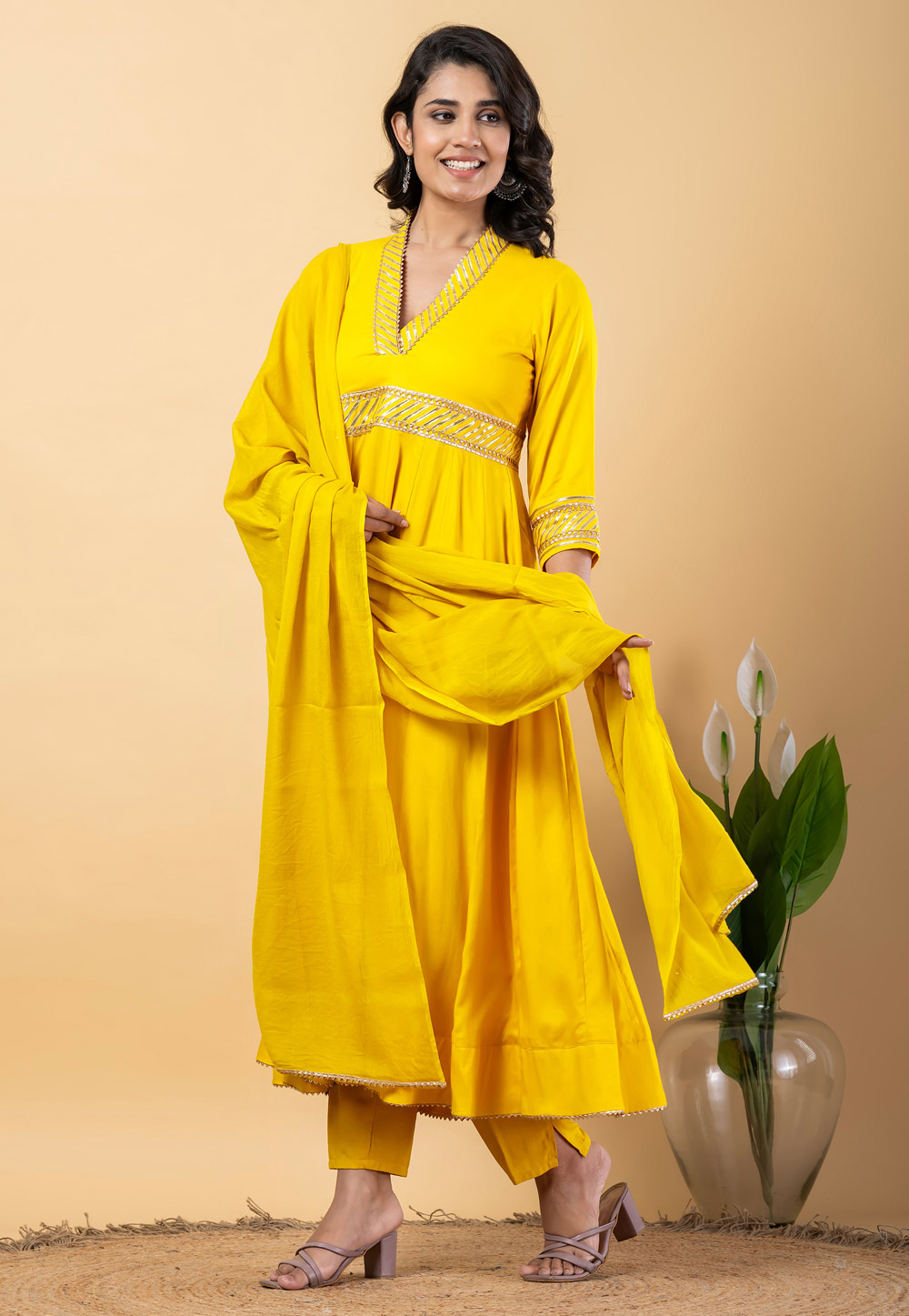 Yellow Rayon Readymade Long Anarkali Suit 306188