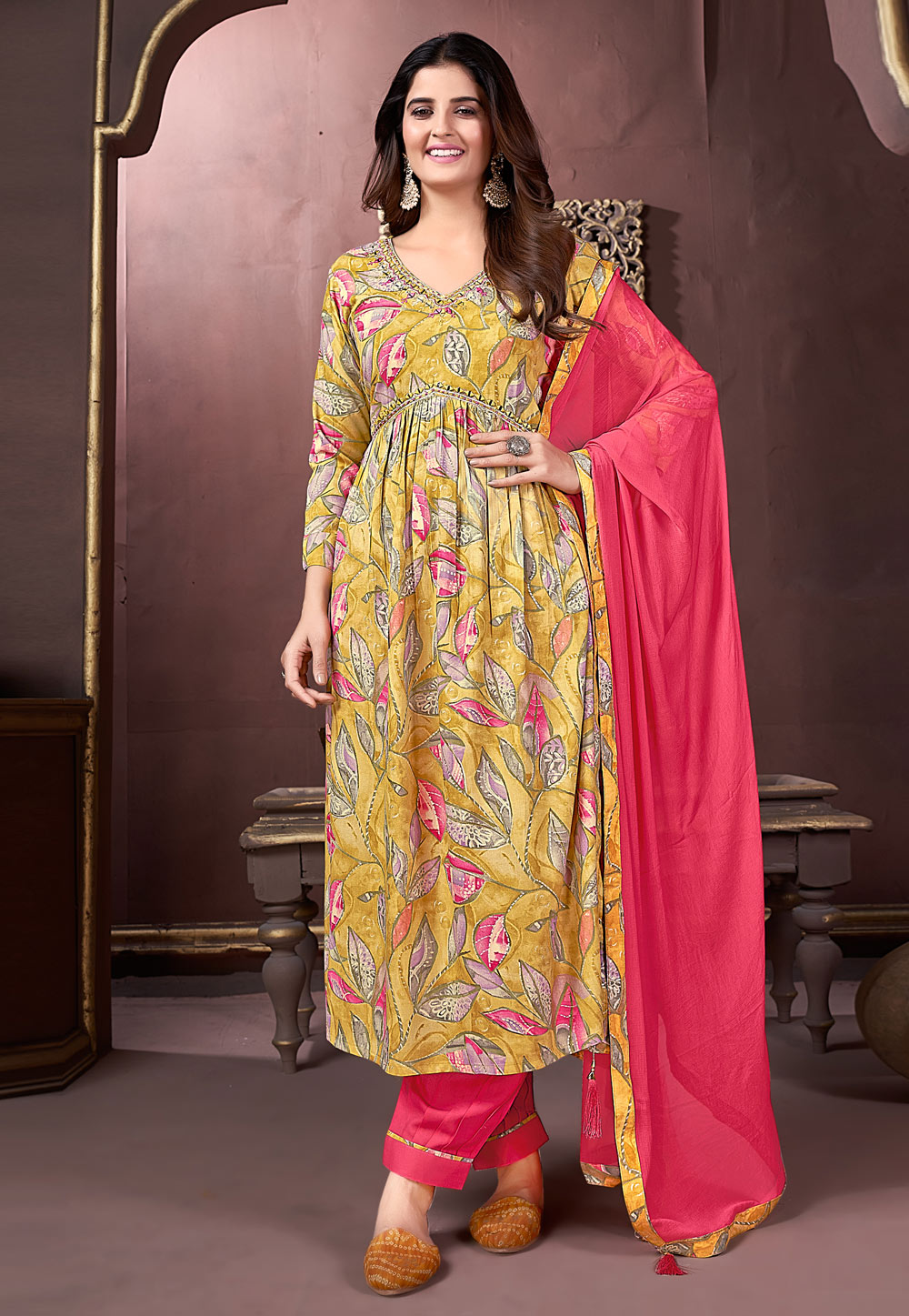 Yellow Rayon Readymade Pakistani Suit 284302