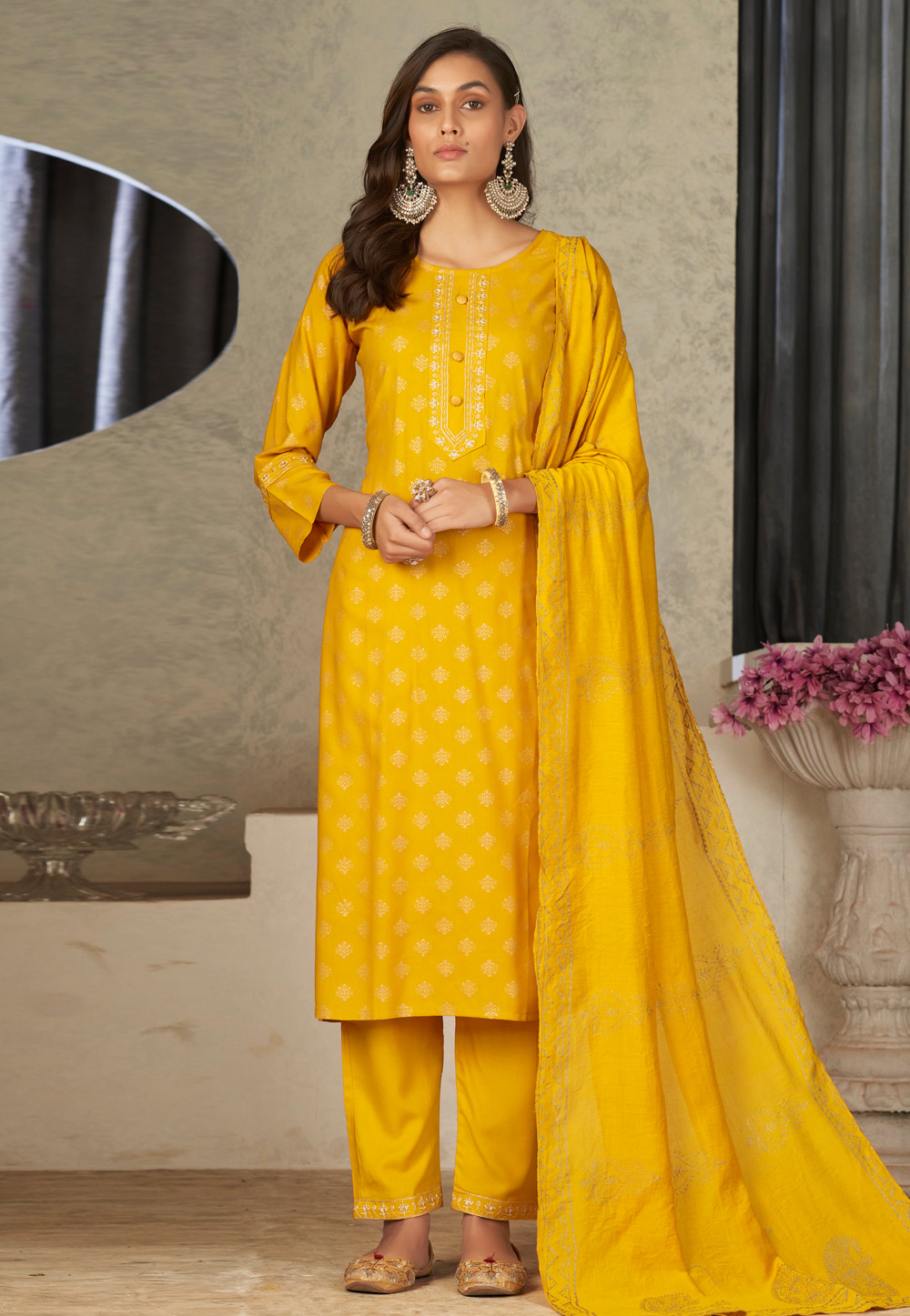 Yellow Rayon Readymade Pakistani Suit 280537