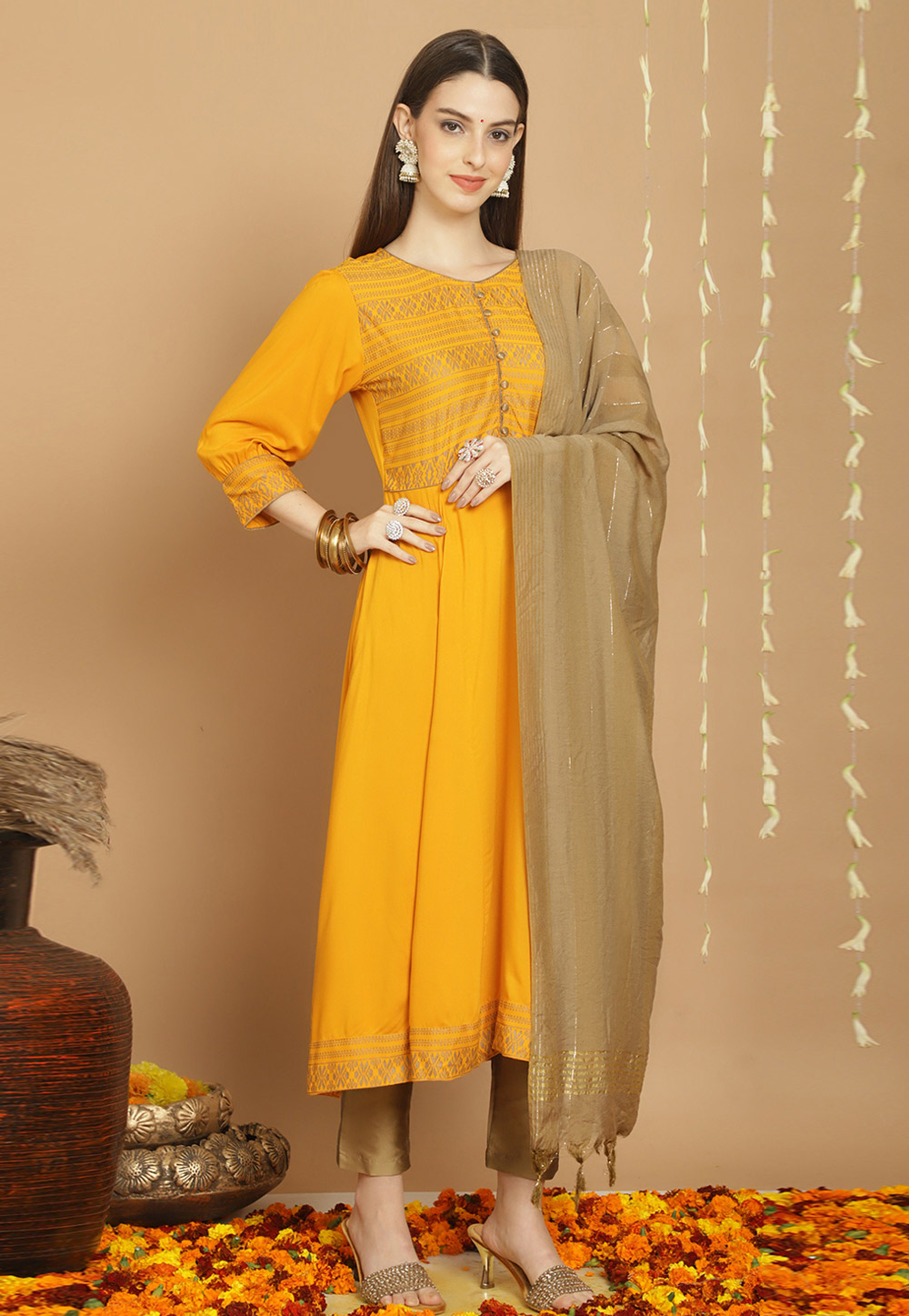 Yellow Rayon Readymade Pakistani Suit 279115
