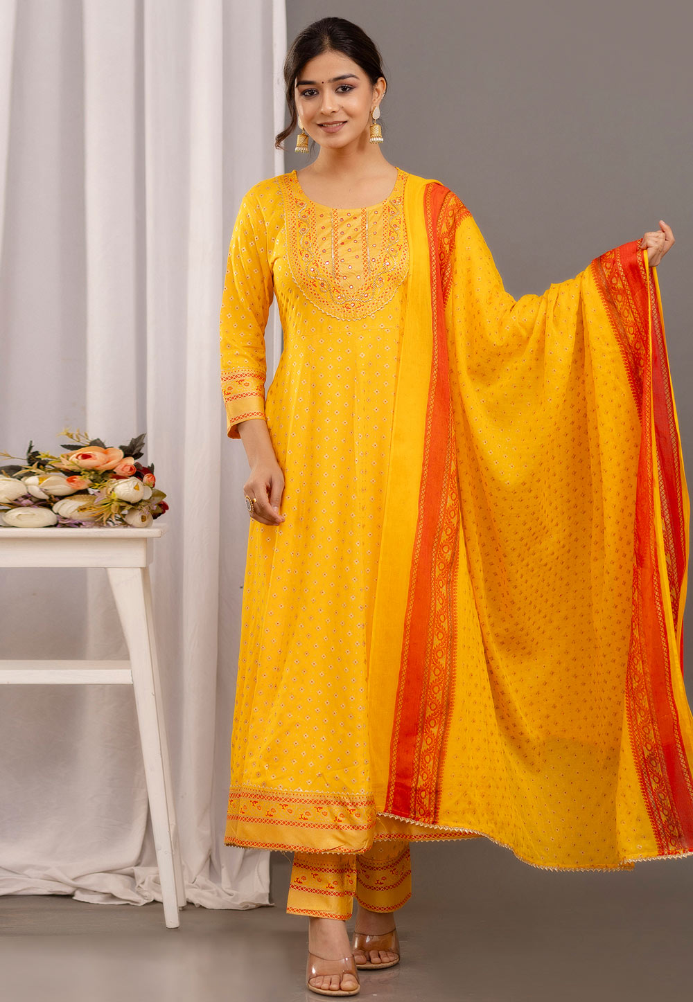 Yellow Rayon Readymade Pakistani Suit 280531