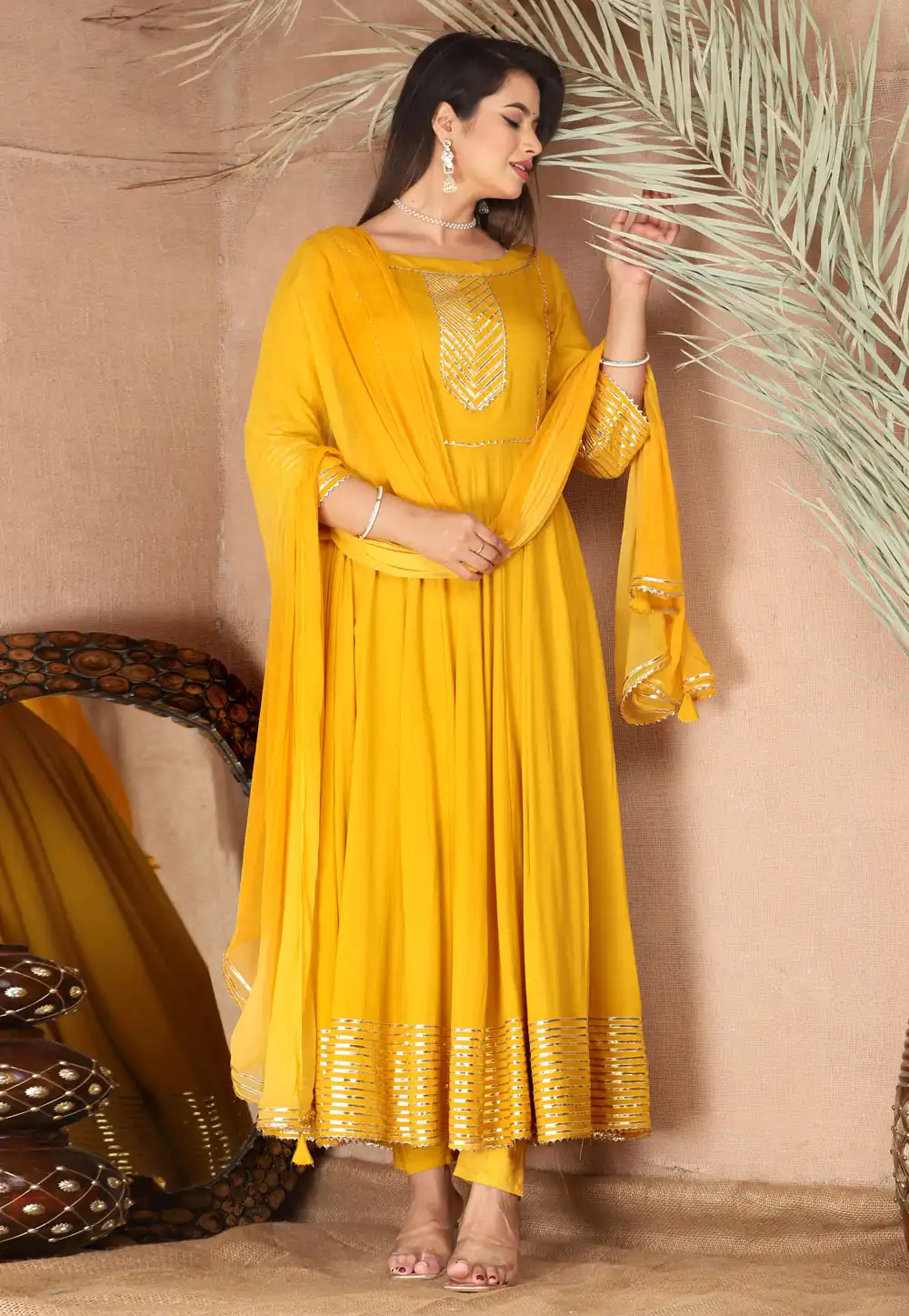 Yellow Rayon Readymade Pant Style Suit 292765