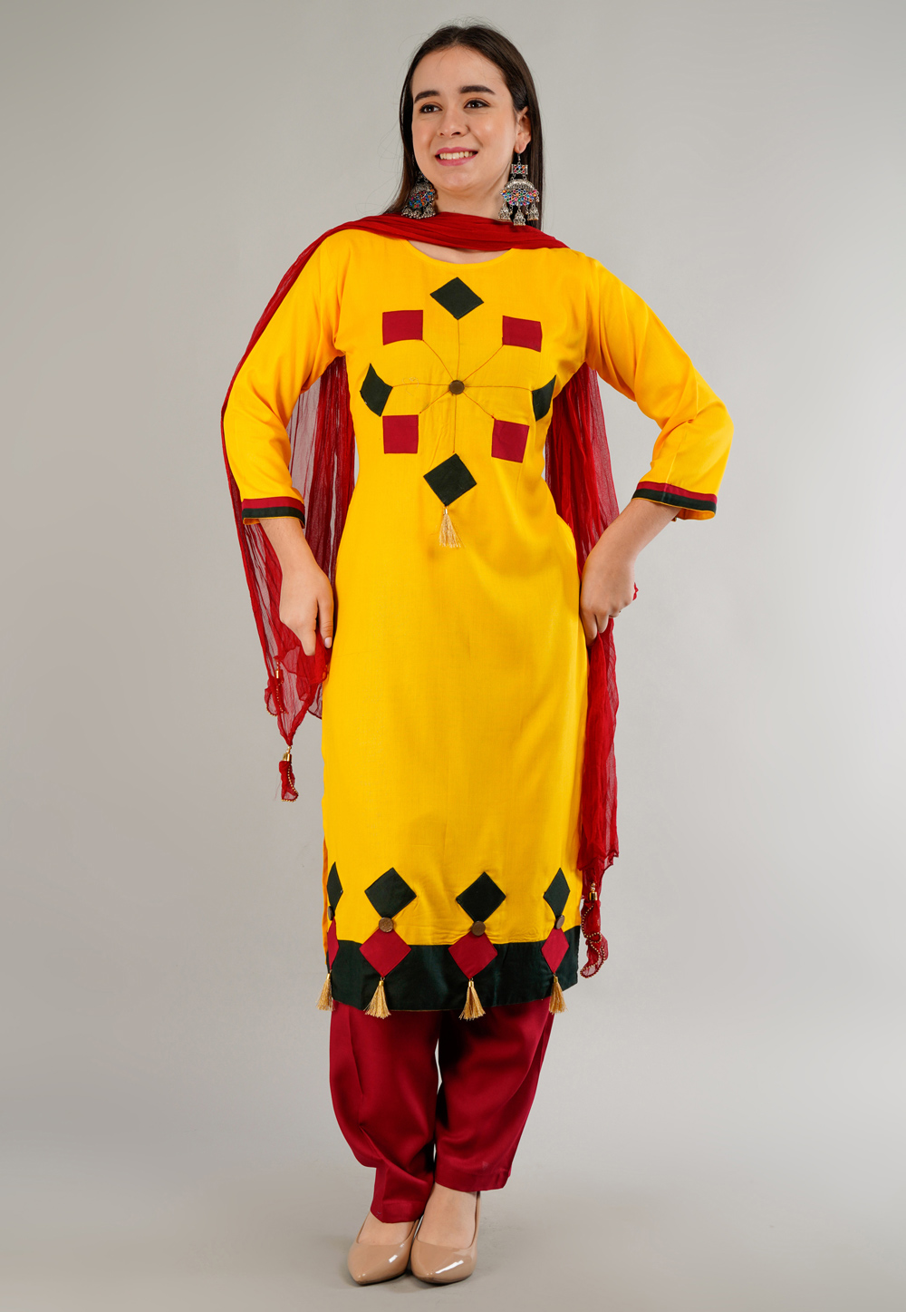 Yellow Rayon Readymade Punjabi Suit 282800