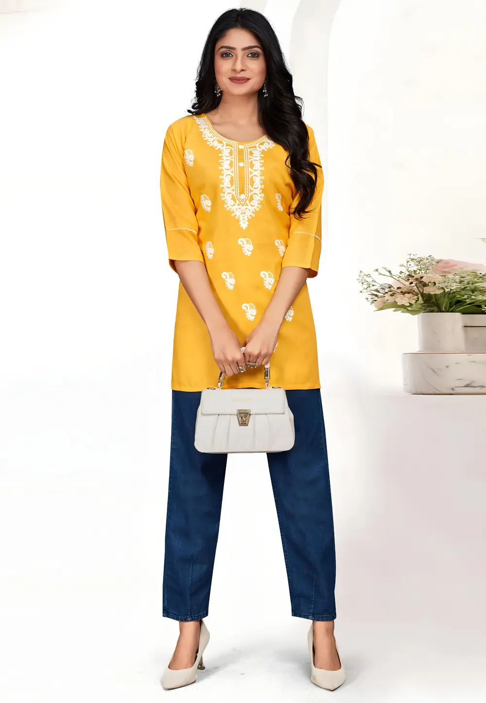 Yellow Rayon Short Kurti 301163