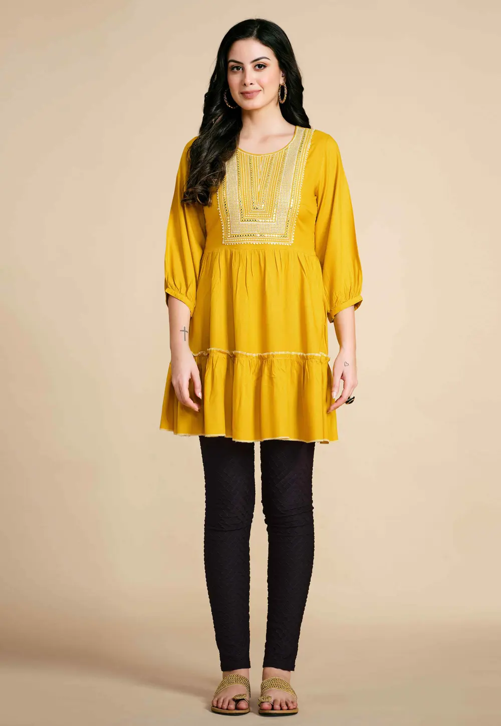 Yellow Rayon Short Tunic for Women 297378