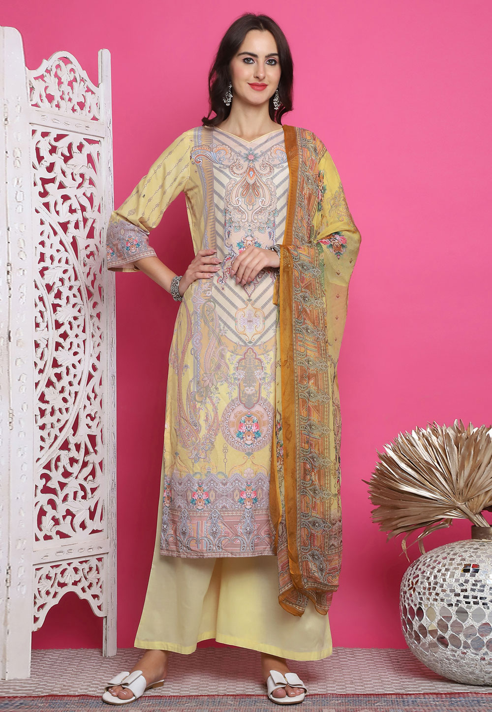 Yellow Satin Palazzo Suit 310115