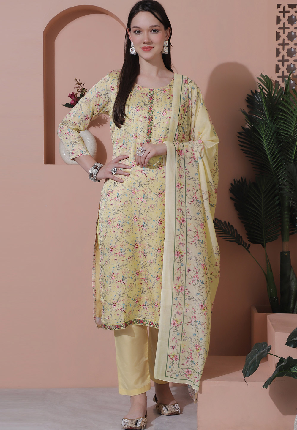 Yellow Satin Pant Style Suit 309906