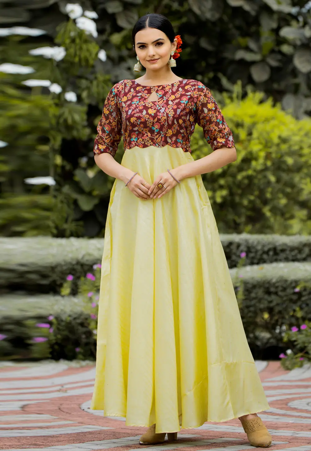 Yellow Satin Silk Gown 303507