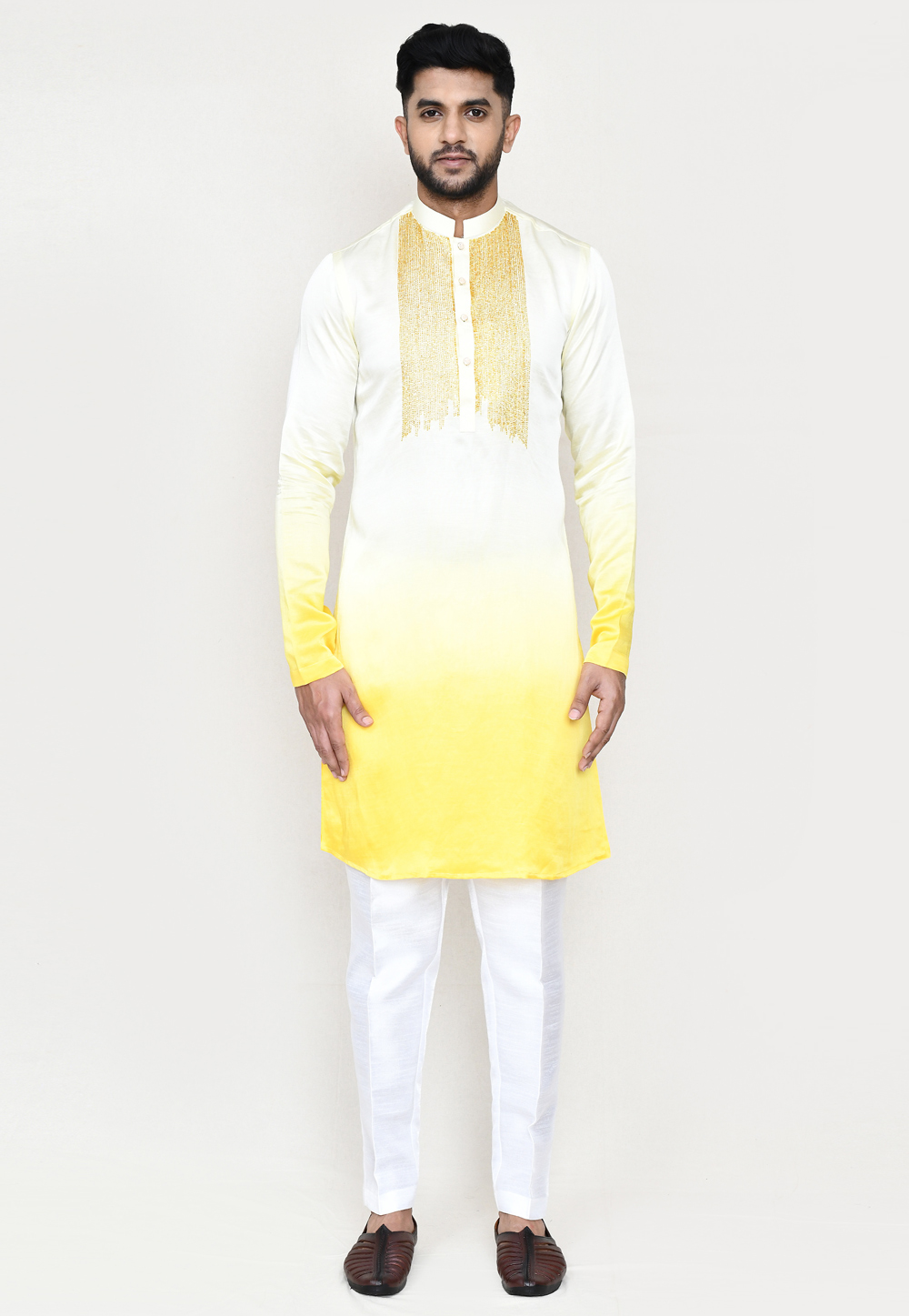 Yellow Satin Silk Kurta Pajama 306095