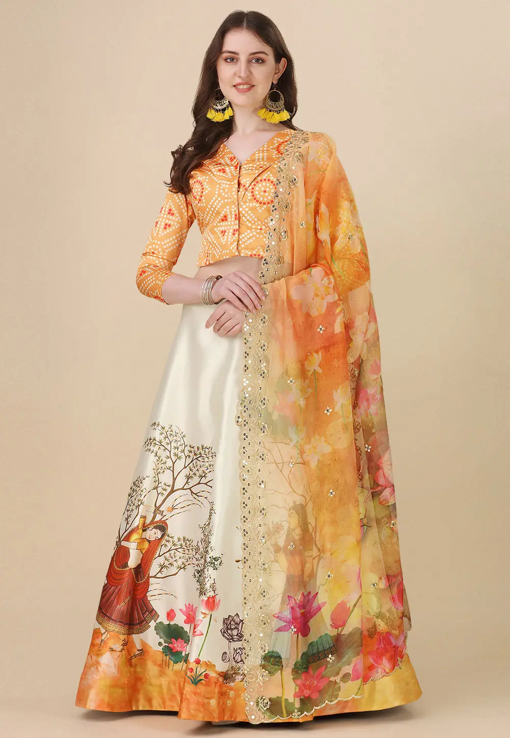 Yellow Satin Silk Lehenga Choli 304787