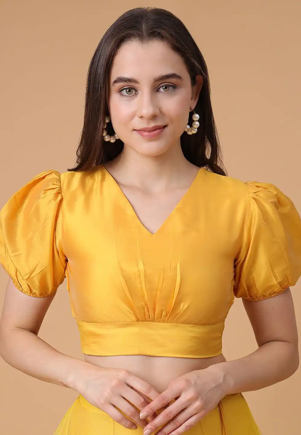 Yellow Satin Silk Readymade Blouse 293664