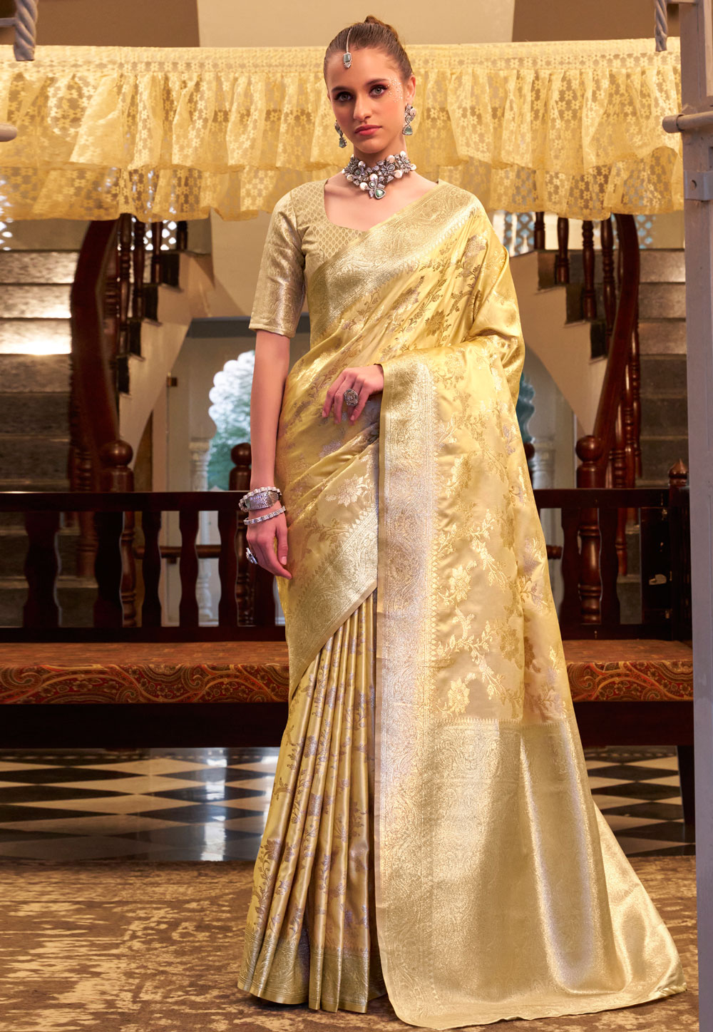 Yellow Satin Silk Saree With Blouse 309101