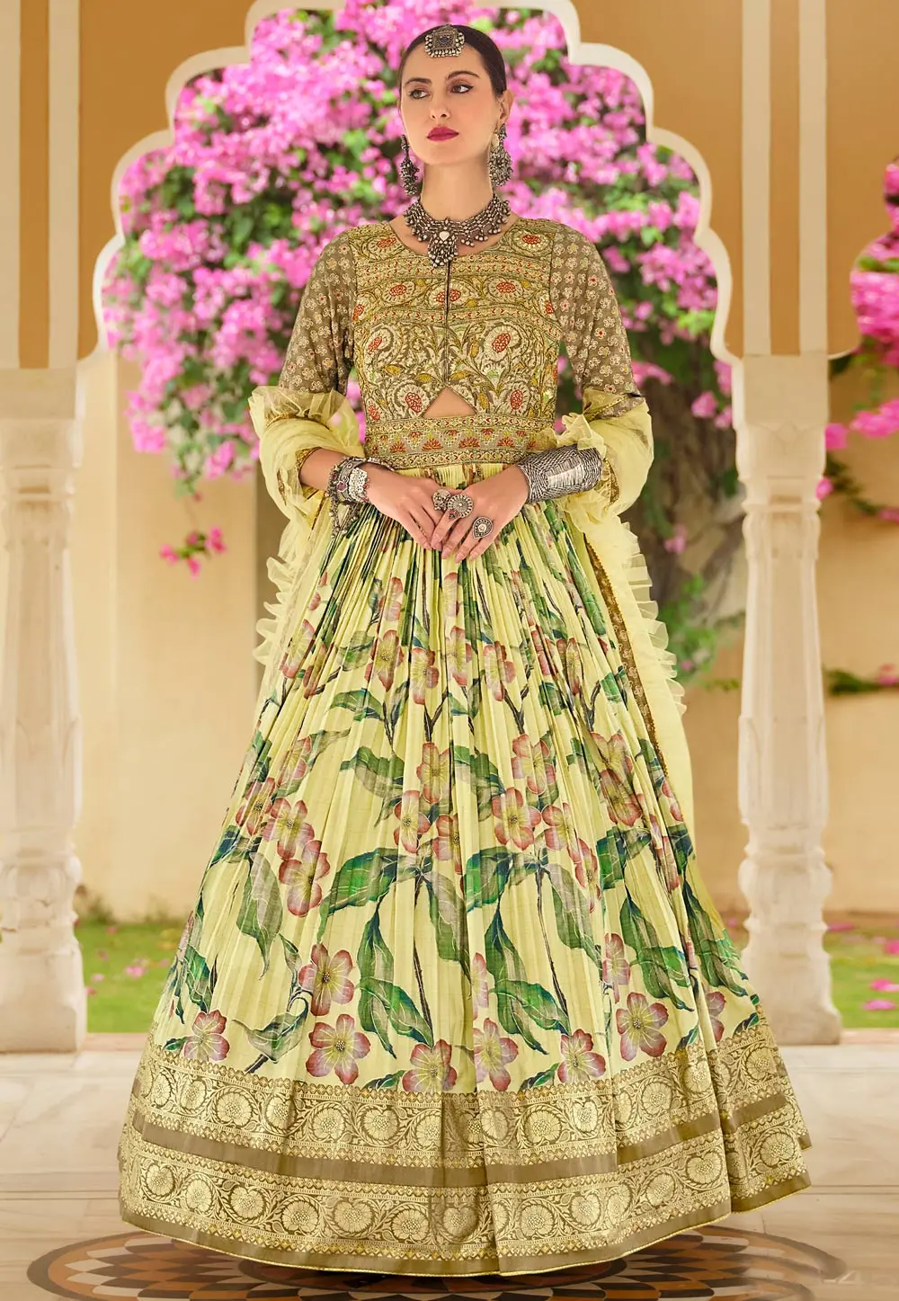 Yellow Silk Anarkali Suit 303360