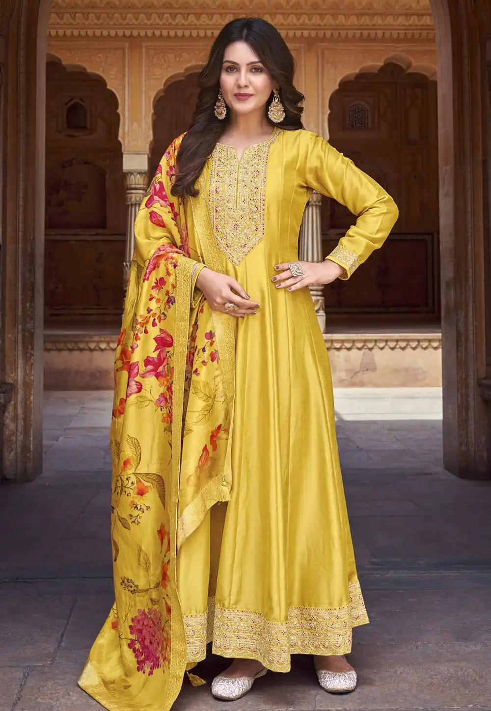 Yellow Silk Anarkali Suit 292879