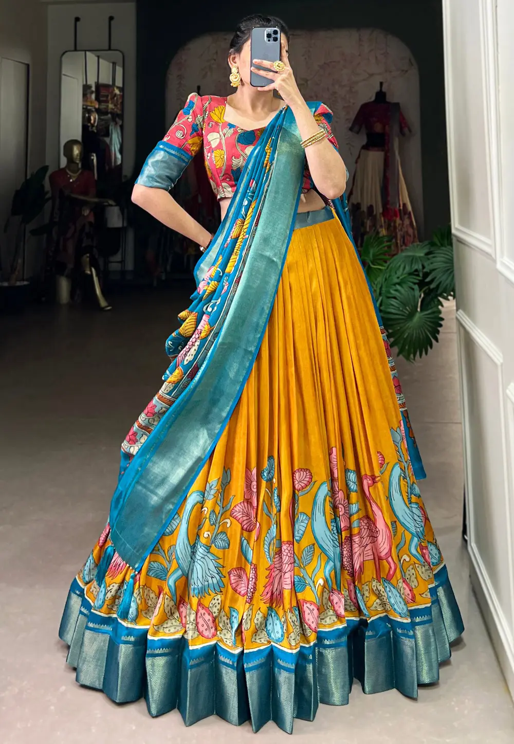 Yellow Silk Floral print Lehenga choli 301585