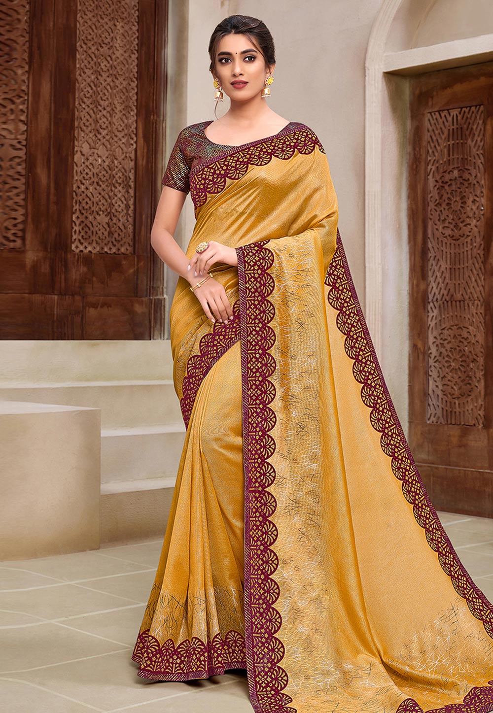 Yellow Silk Georgette Saree With Blouse 280446