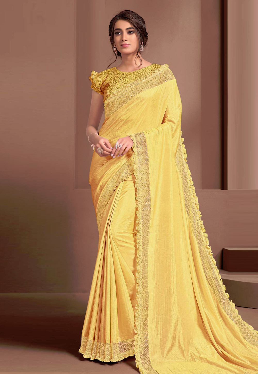 Yellow Silk Georgette Saree