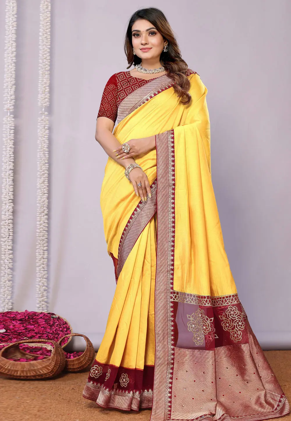 Yellow Silk Georgette Saree With Blouse 299503