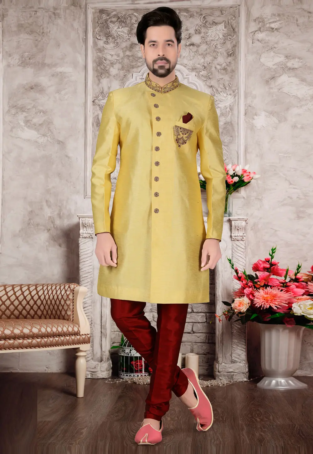 Yellow Silk Indo Western Sherwani 302972