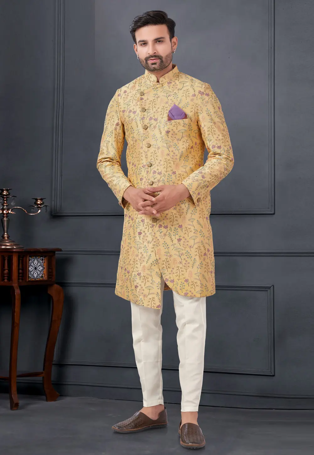 Yellow Silk Indo Western Suit 297696