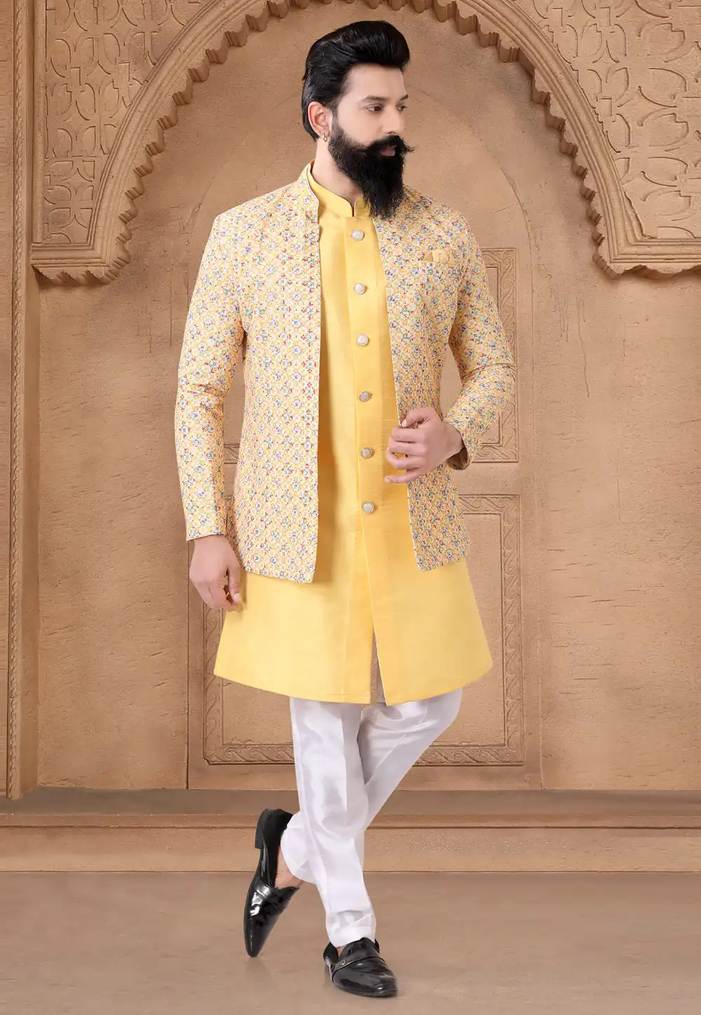 Yellow Silk Indo Western Suit 287931