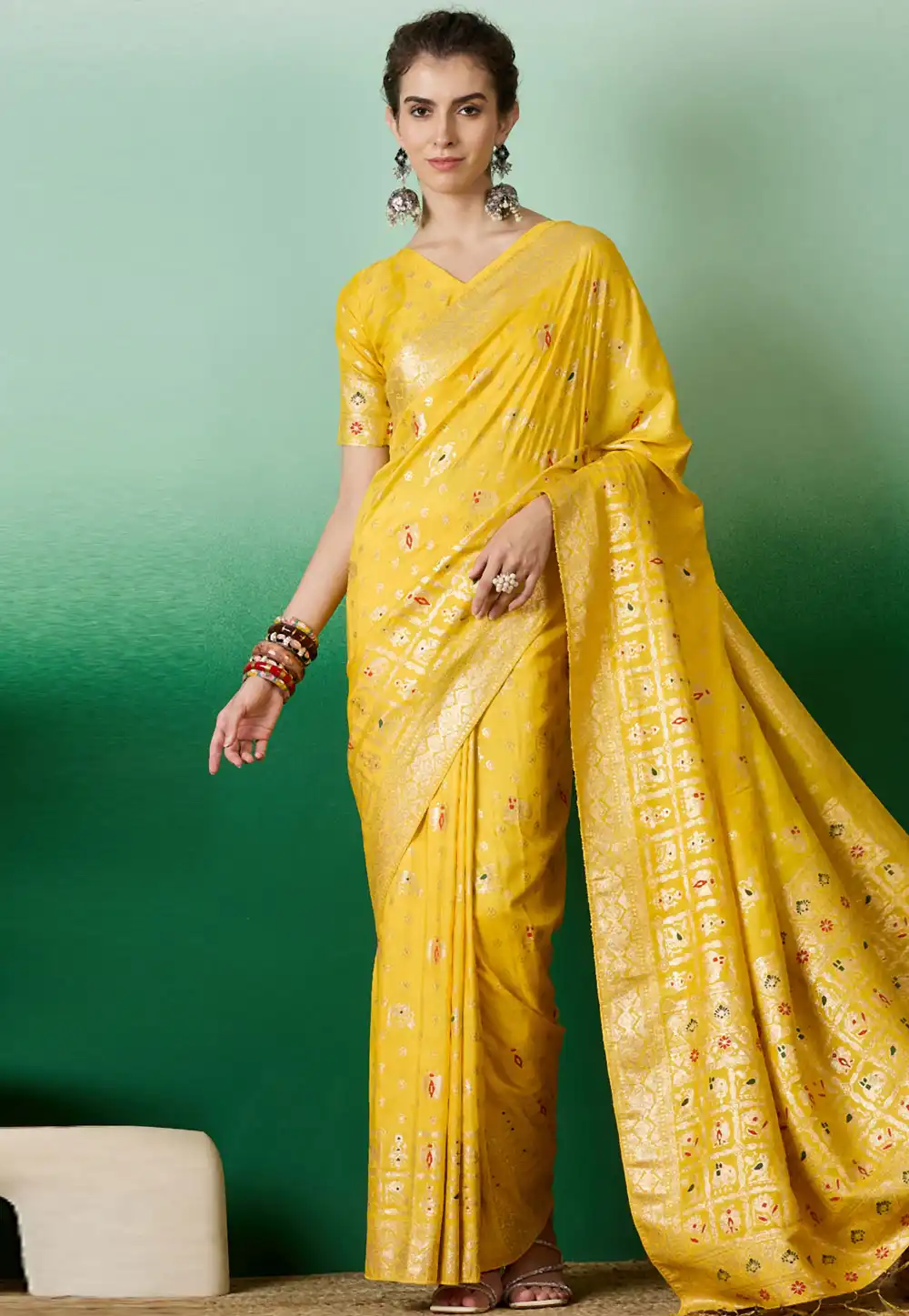 Yellow Silk Jacquard Saree With Blouse 289603