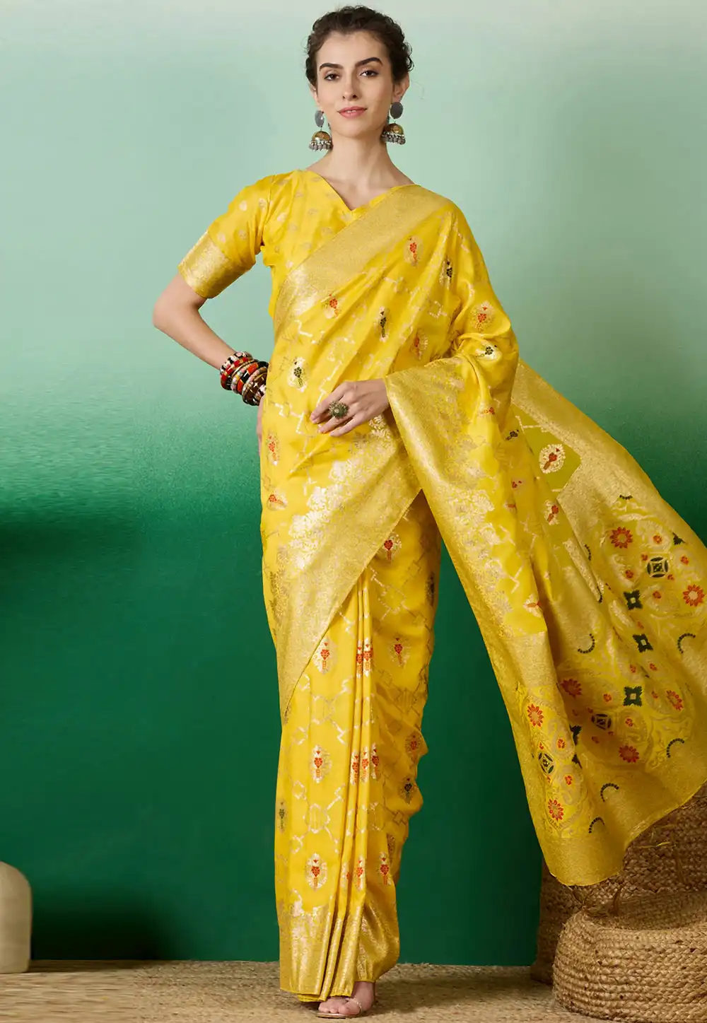 Yellow Silk Jacquard Saree With Blouse 289613