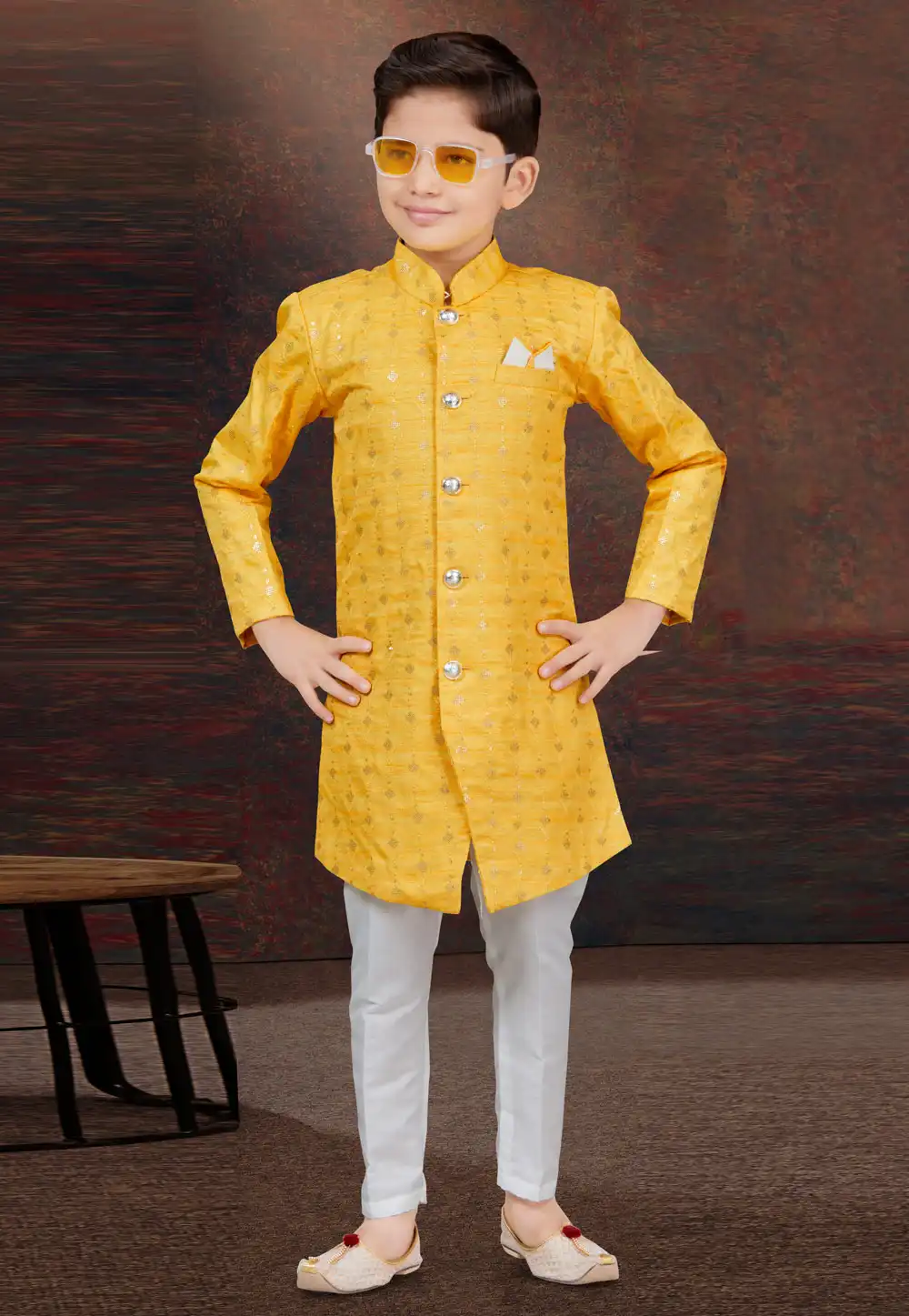 Yellow Silk Kids Indo Western Sherwani 294926