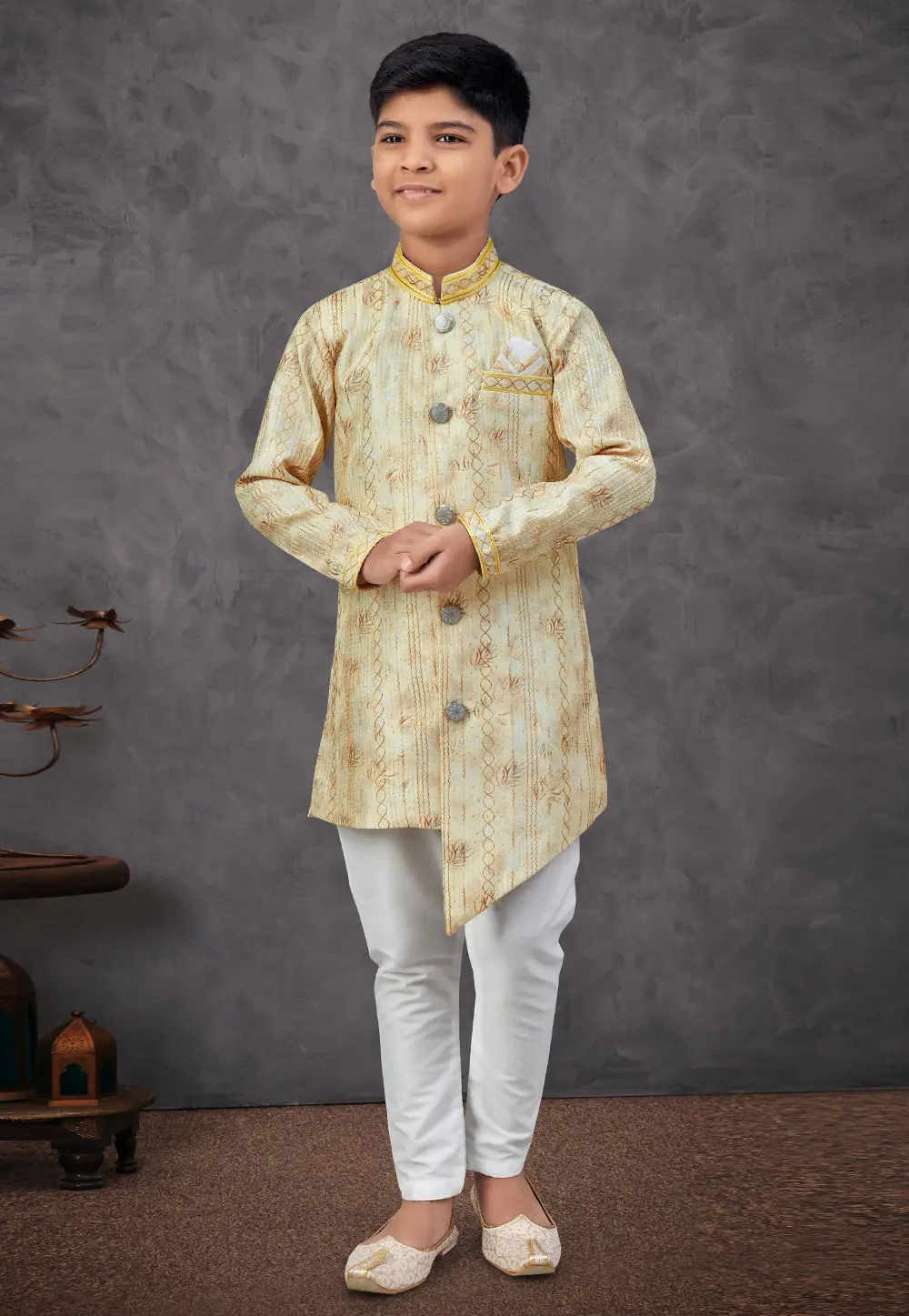 Yellow Silk Kids Indo Western Sherwani 303777