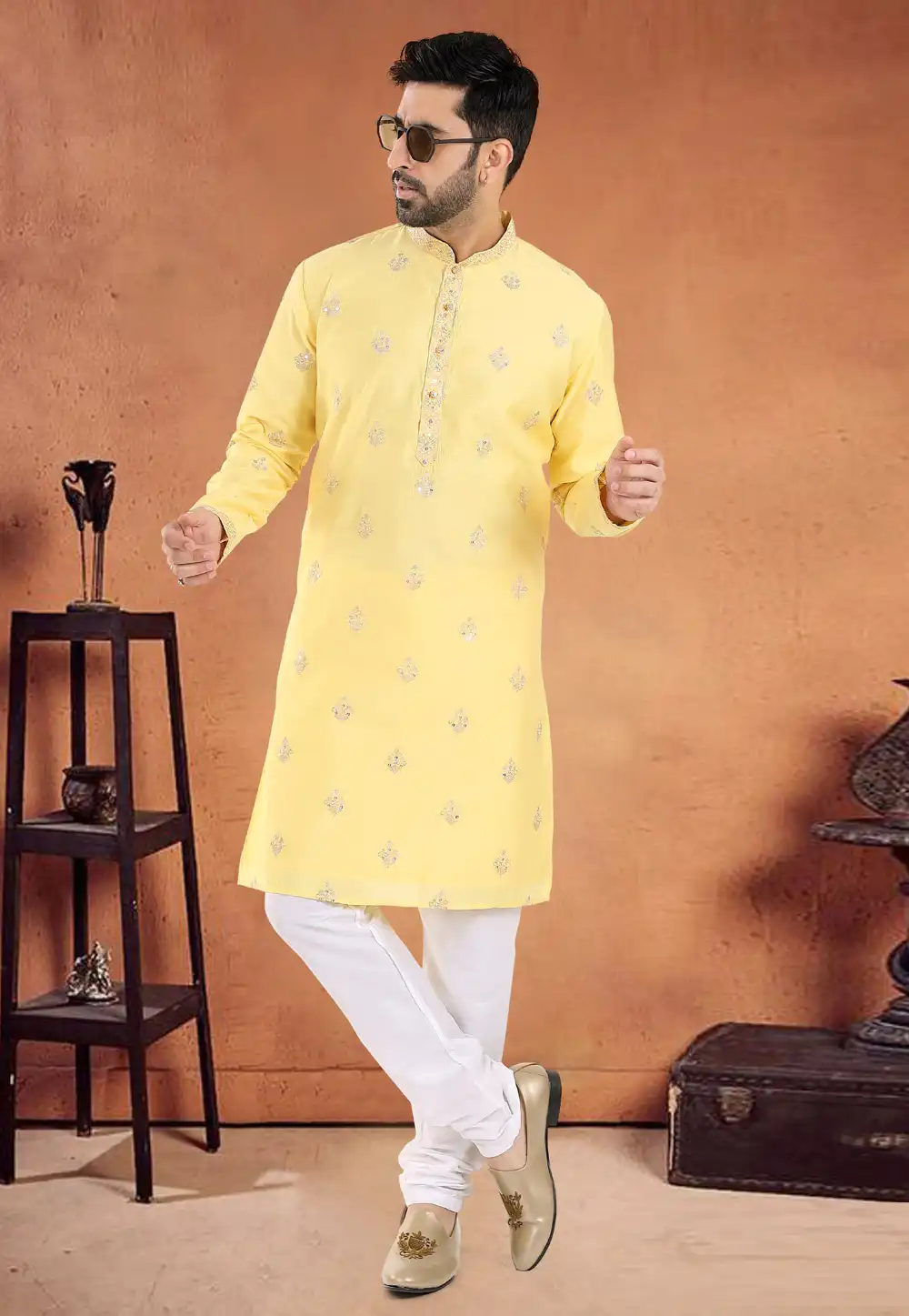 Yellow Silk Kurta Pajama 290571