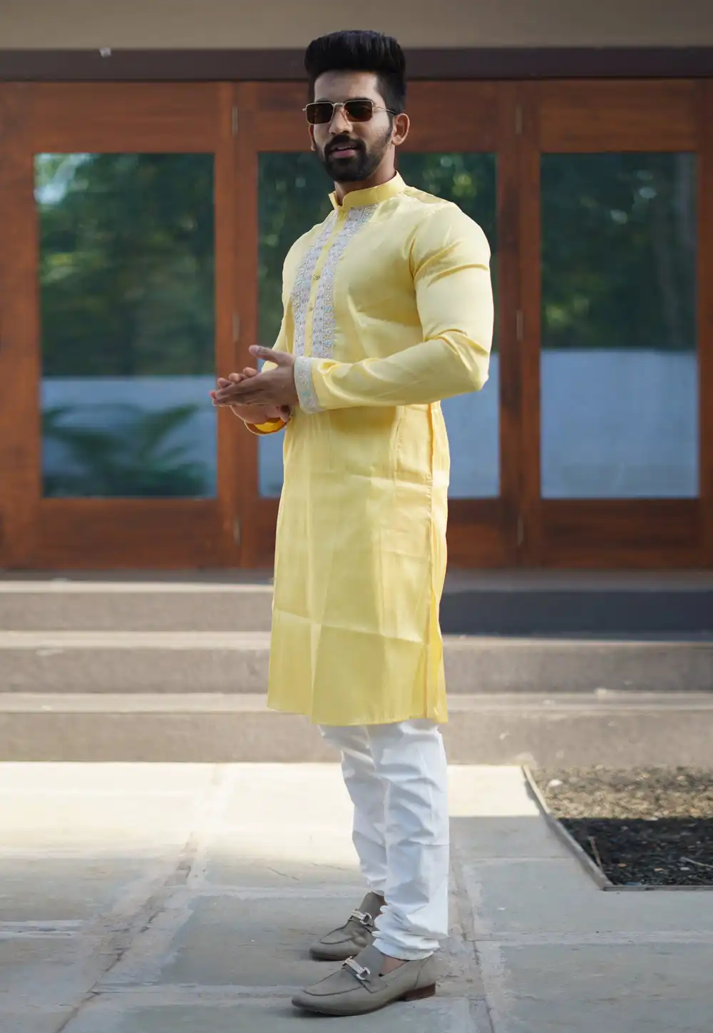 Yellow Silk Kurta Pajama 293398