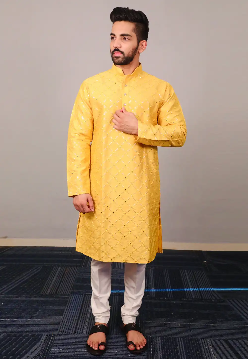 Yellow Silk Kurta Pajama 293790