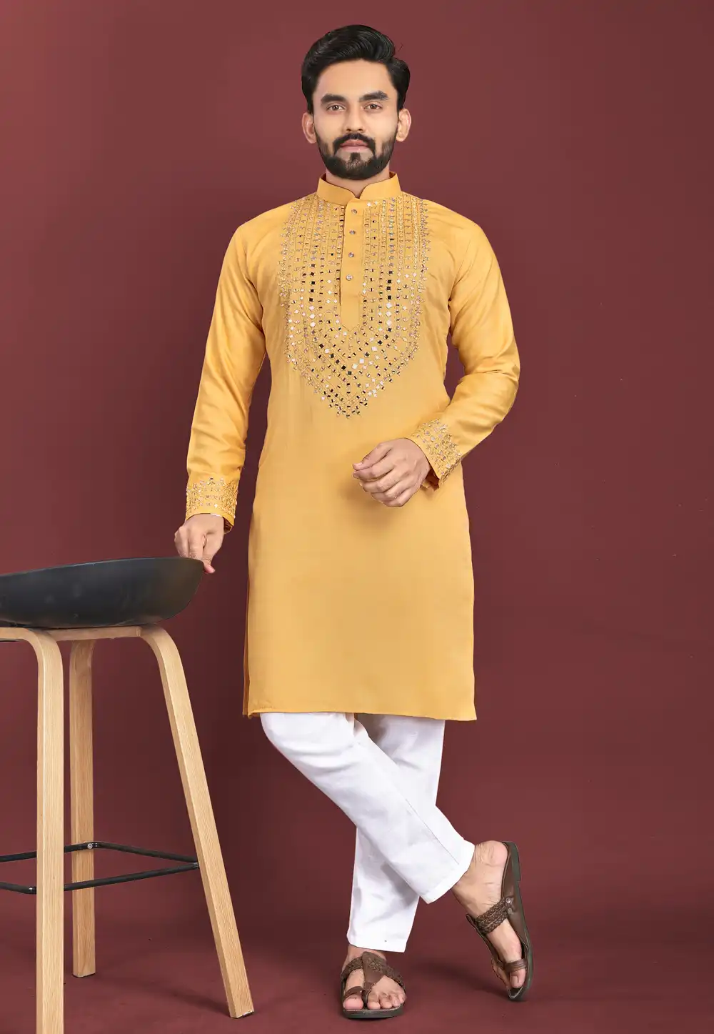 Yellow Silk Kurta Pajama 293801