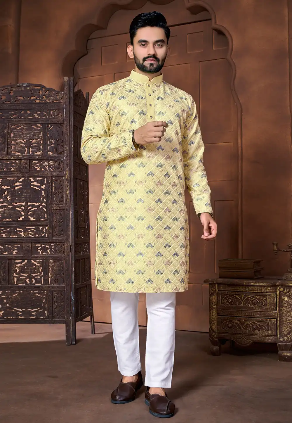 Yellow Silk Kurta Pajama 293806