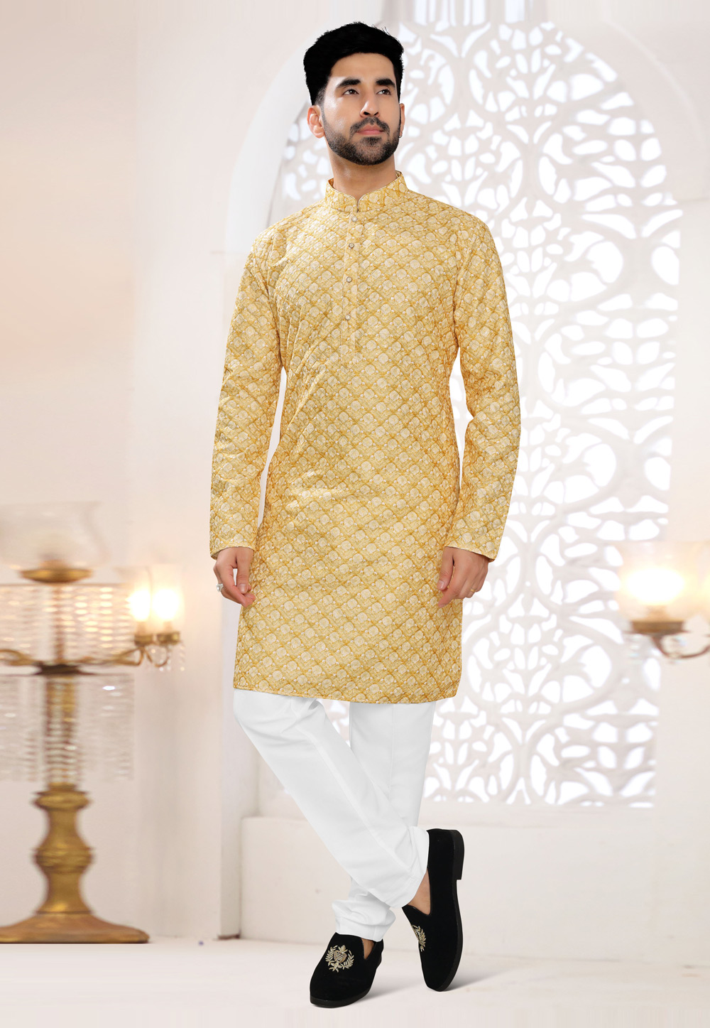 Yellow Silk Kurta Pajama 304936