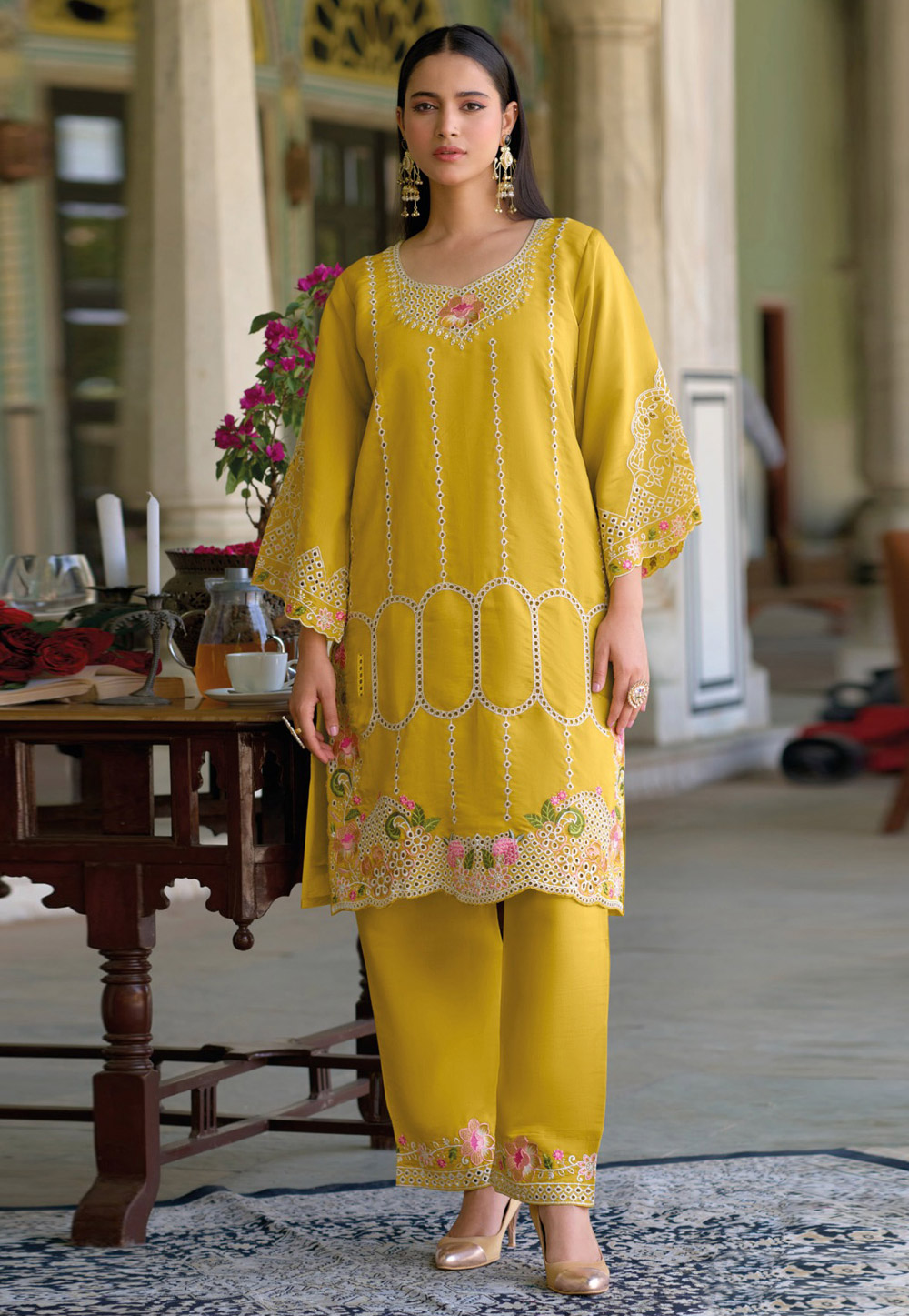 Yellow Silk Kurta Set With Pant 309582
