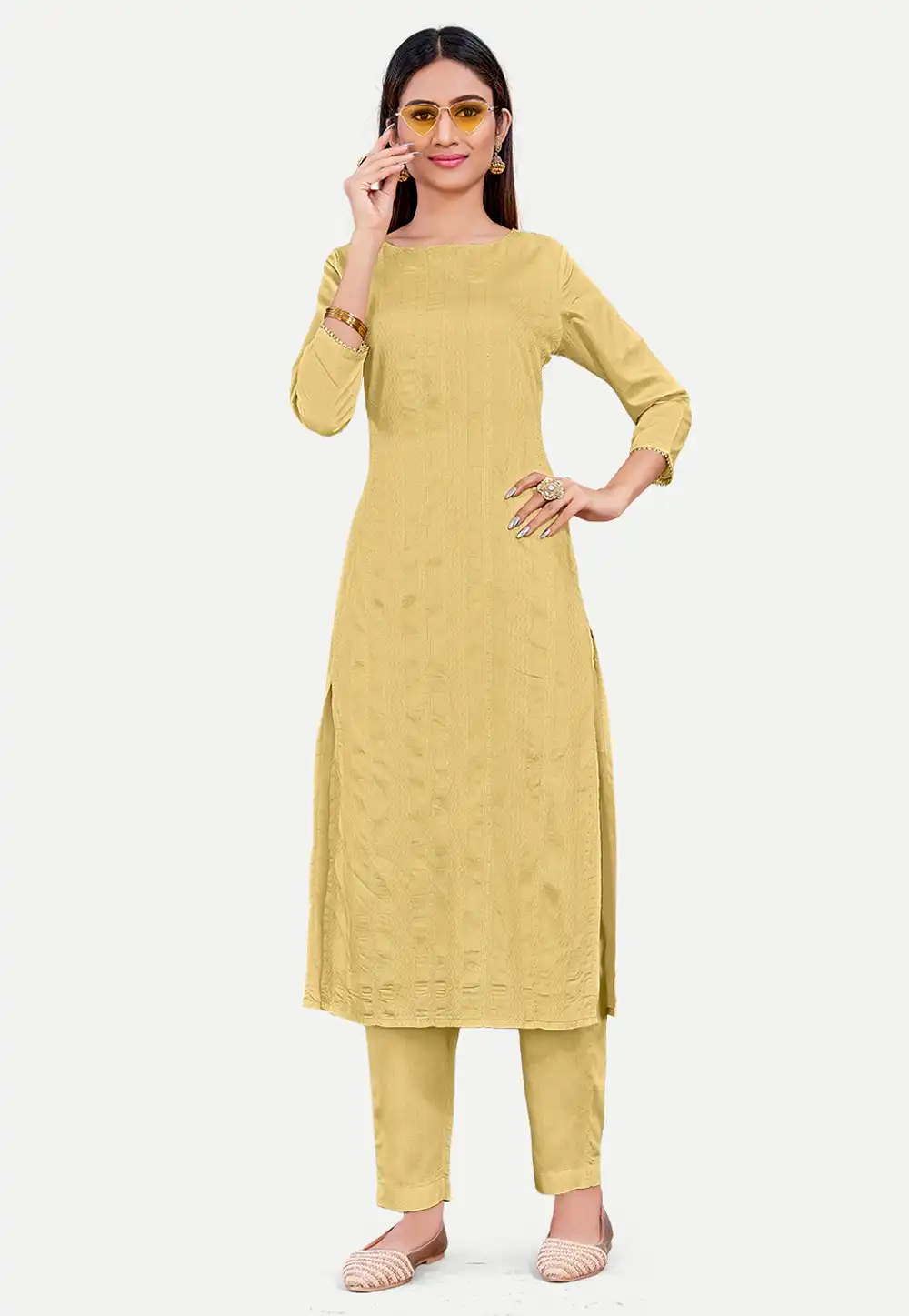 Yellow Silk Kurta Set With Pent 288080