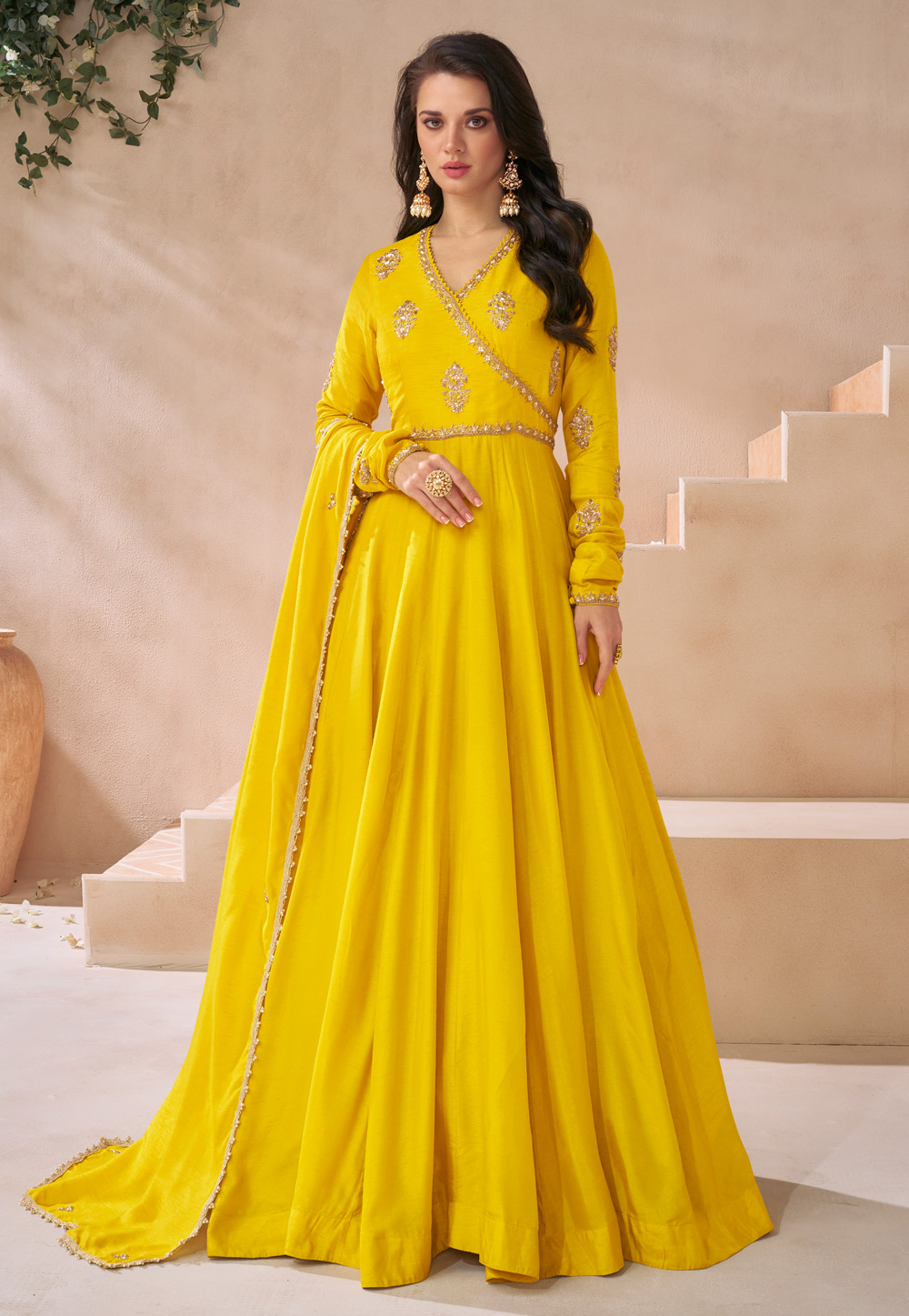 Yellow Silk Long Anarkali Suit 286661