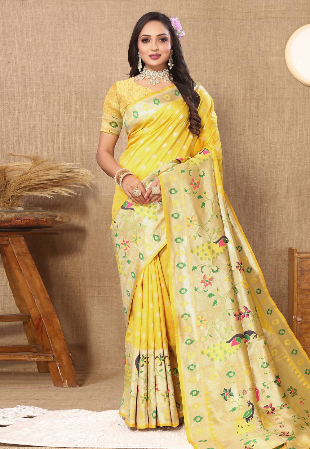 Yellow Silk Paithani Saree 284190