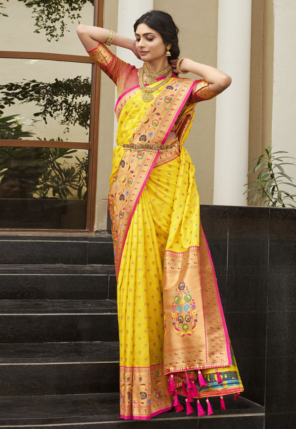 Yellow Silk Paithani Saree 286589