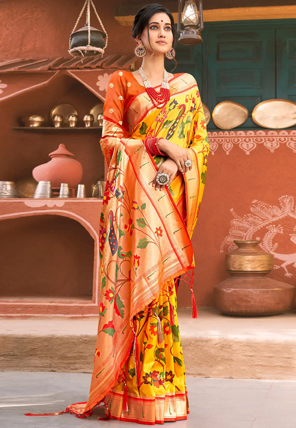 Yellow Silk Paithani Saree 303113