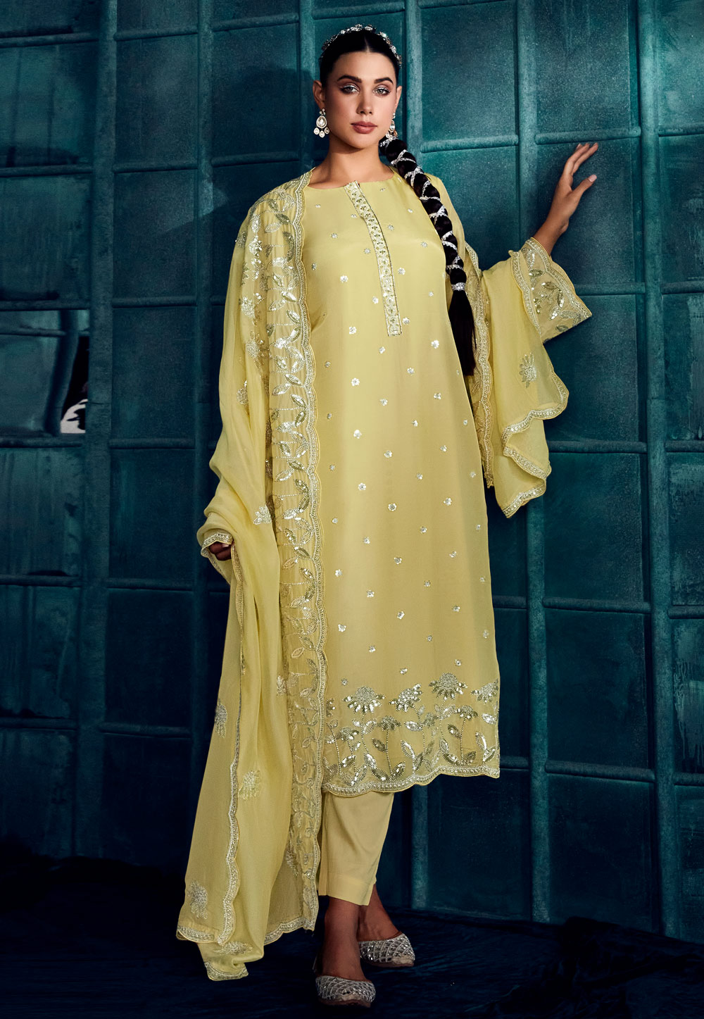 Yellow Silk Pakistani Suit 283848